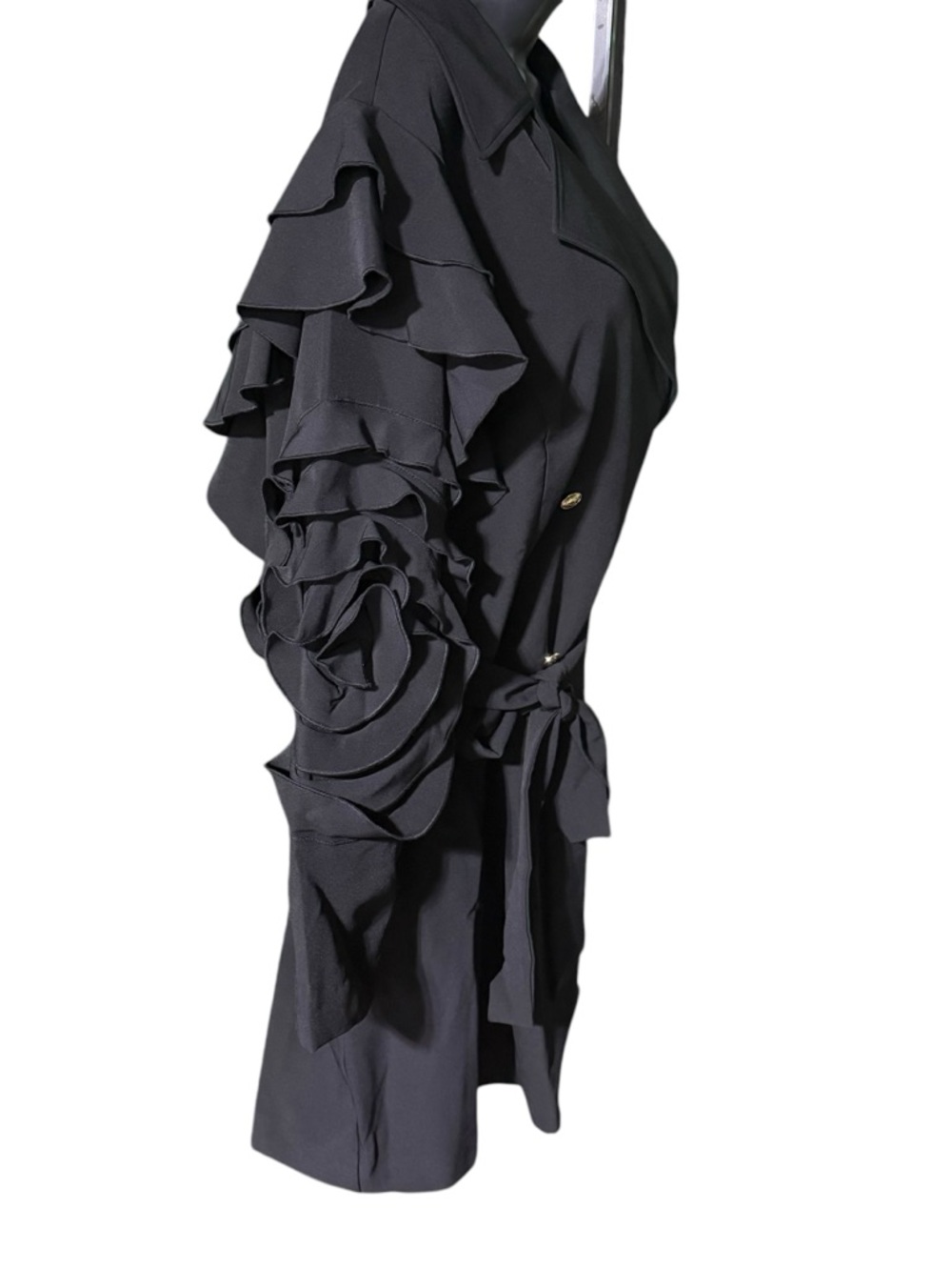 Christian Siriano Cassandra Black Ruffled Trench Coat with Gold Buttons size 2x - Picture 3 of 9